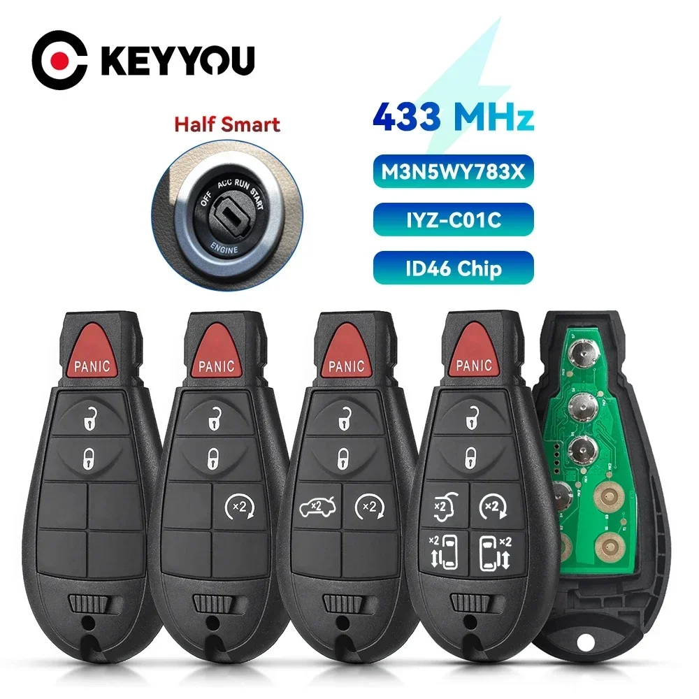 KEYYOU 433 Mhz ID46 Fernbedienung Auto Schlüssel Für Chrysler Town & Country 300 Für Jeep Grand Cherokee Dodge Caravan Reise IYZ-C01C