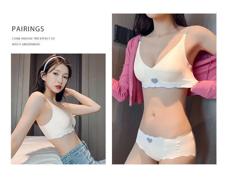 2pcs Womens Seamless Sweet Anti Sagging Bra Girl Thin Brassier Lady Comfort Soft Breathable Bra Student Simple Fashion Underwear