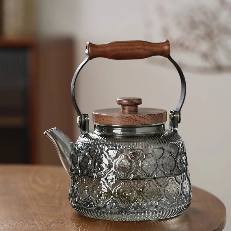 Description Picture 4 of itemWooden Handle Glass Teapot Portable High Borosilicate Tea Kettle with Infuser Coffee Tea Pot Kitchen Flower Teapot Teaware