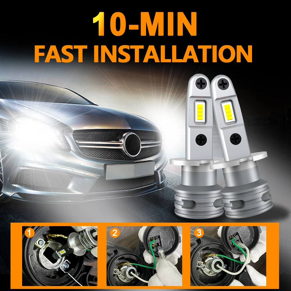 DriveVision-H3 LED 안개등 전구, 6500K 화이트, 자동차 운전 러닝 램프 전조등 DRL 자동 LED 조명 CSP 12V 1:1 디자인, 2 개