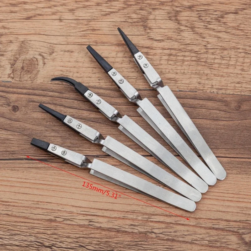 5 Pcs/set Ceramic Tweezers Set Reverse Ceramic Tweezers Heat Resistant Anti-Static for Lab