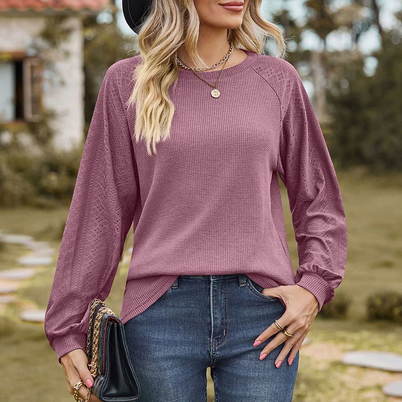 

Solid Waffle Casual Loose T-shirts For Women 2023 Autumn Vintage Women's Oversized T-Shirt Long Sleeve Tee Female Streetwear Top