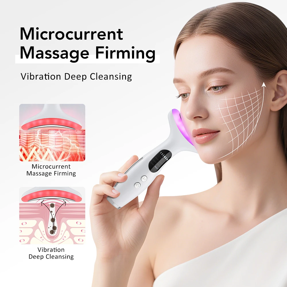 EMS Micro-current Neck Face Beauty Device LED IPL Skin Rejuvenation Cleaning Dou