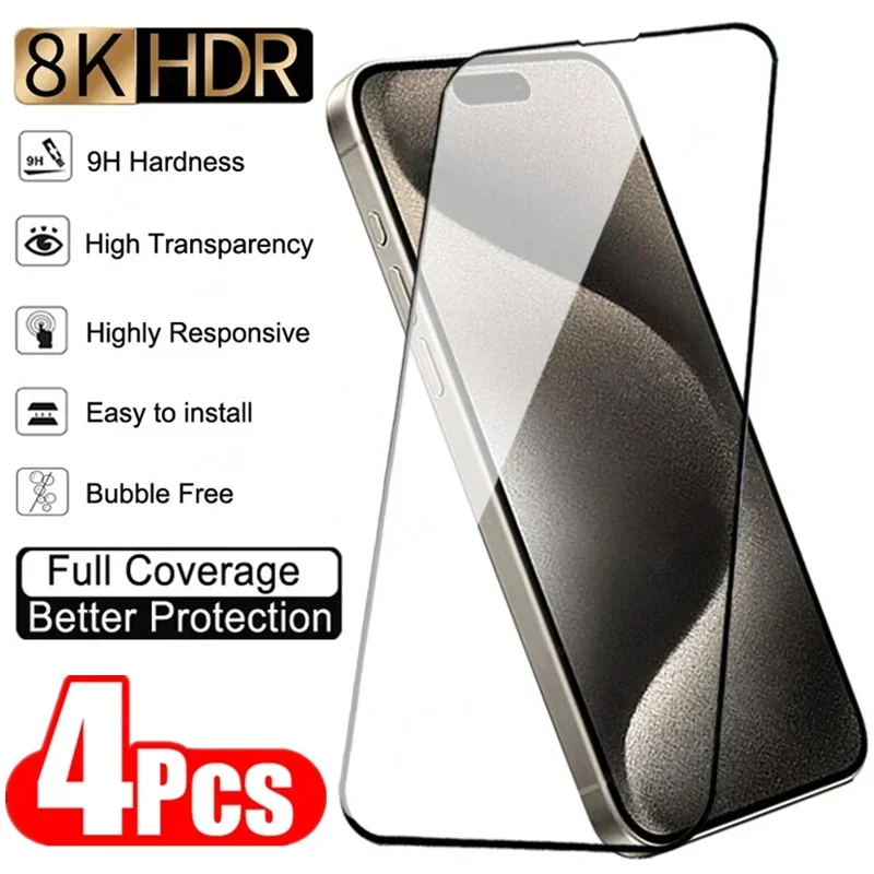 4PcsProtectiveGlassforIPhone1413121115ProMax1415Plus