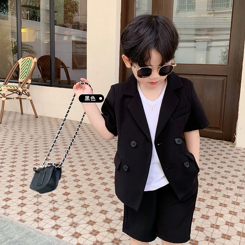 2022 Summer Childrens Short-sleeved Suit Set Kids Performance Catwalk Party Dress Costume Kids Blazer Shorts 2pcs Cl