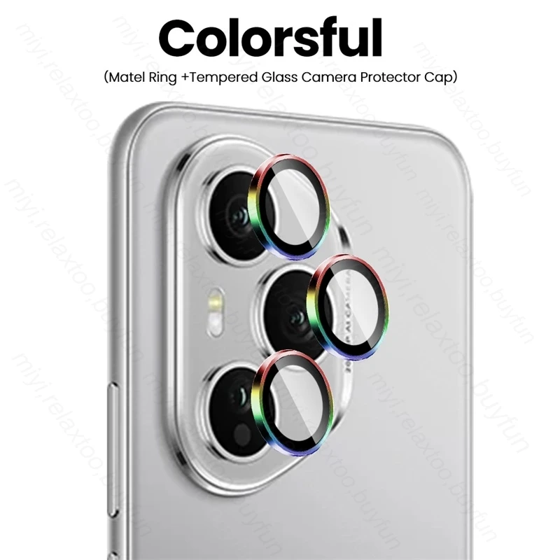 Metal Camera Protector Ring Case with Rear Tempered Glass Lens Cap
