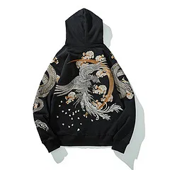 Fashion Hip Hop Hooded Hoodie Vintage Dragon Embroidered Sweater Y2K Harajuku Street Sweatshirt Men Causal Autumn Winter