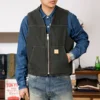 Red Tornado Washed Duck Sherpa Lined Work Vest Vintage Fashion Relaxed Fit Zip Waistcoat 1