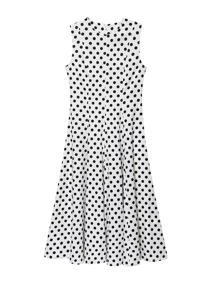 TFMLN Women's Chic Polka Dot Dress Elegant Sleeveless Round Neck A-line Party Clothing 2025 Ladies High Waist Commuting Dress