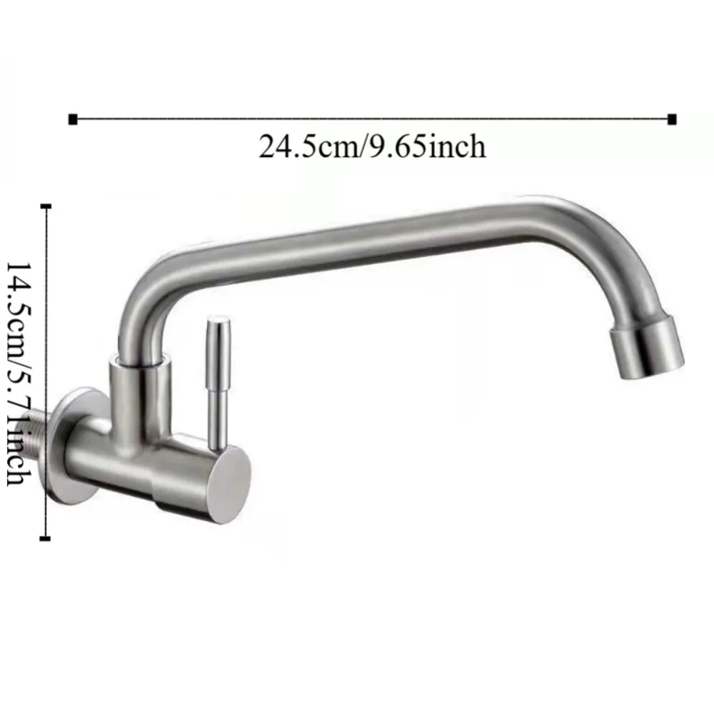 Wall Mounted Rotatable Kitchen Faucet Stainless Steel Curved Design Sink Water Tap Splash-proof Horizontal