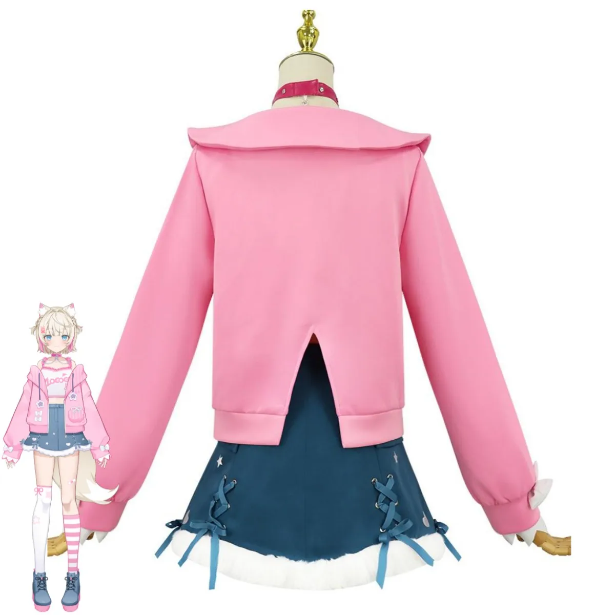 Women's Pink Hoodie Skirt Set with Wig