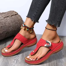  2022 Summer Women Wedge Sandals Premium Orthopedic Open Toe Sandals Vintage Anti-slip Leather Casual Female Platform Retro Shoes 