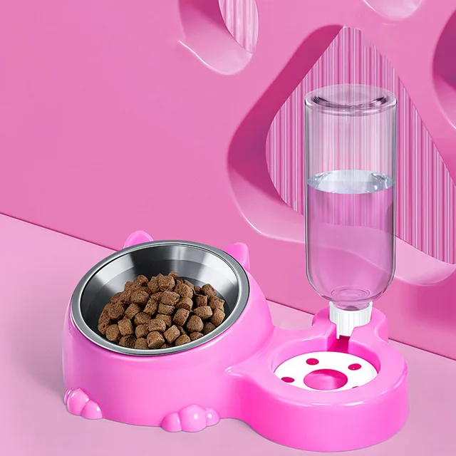 2-in-1 Stainless Steel Pet Bowl - Food & Water Bowl for Kittens, Puppies & Cats, Anti-Spill Feeding Bowl, 4
