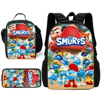 Child School Backpack Cute Cartoon Blue Pixie S-Smurfs with Lunch Bags ,Pencil Bags ,School Bags for Boys Girls Best Gift