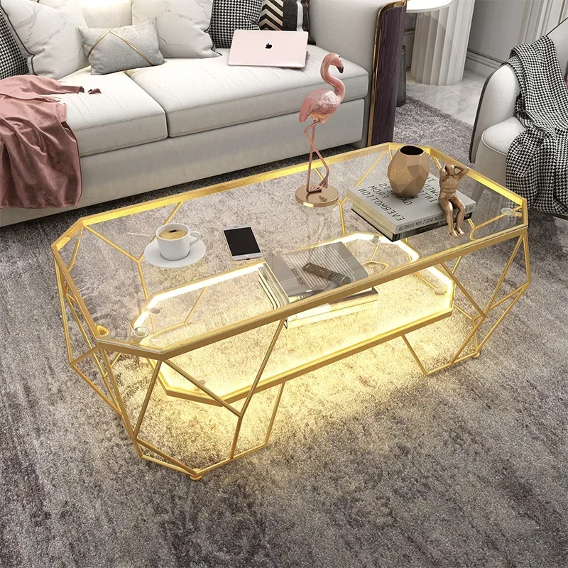 Nordic Modern Coffee Table Living Room Luxury Metal Gold Light Glass Coffee Table Minimalist Table Mesa Auxiliar Home Furniture