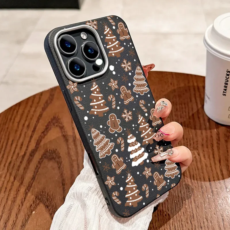 Matte Leather Christmas Tree Graphic Case - Festive Design Phone Cover