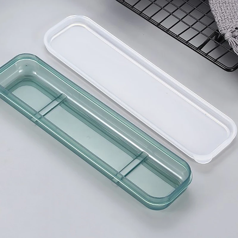 Travel Outdoor Reusable Tableware Box School Home Slot Design Practical Cutlery Transparent Cover Storage Box Tableware Storage Box