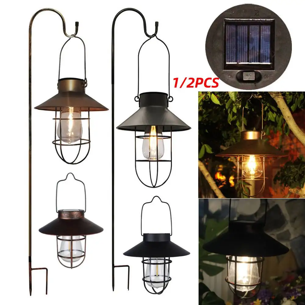 1/2PCS Retro Solar Lantern for Garden Decoration Outdoor Waterproof Light Vintage Solar Lamp w/ Tungsten Bulb Ornament for Patio