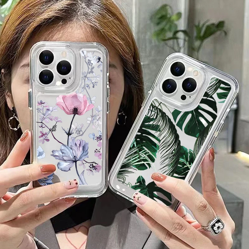 Clear Palm Tree Leaves Floral Phone Case Cover