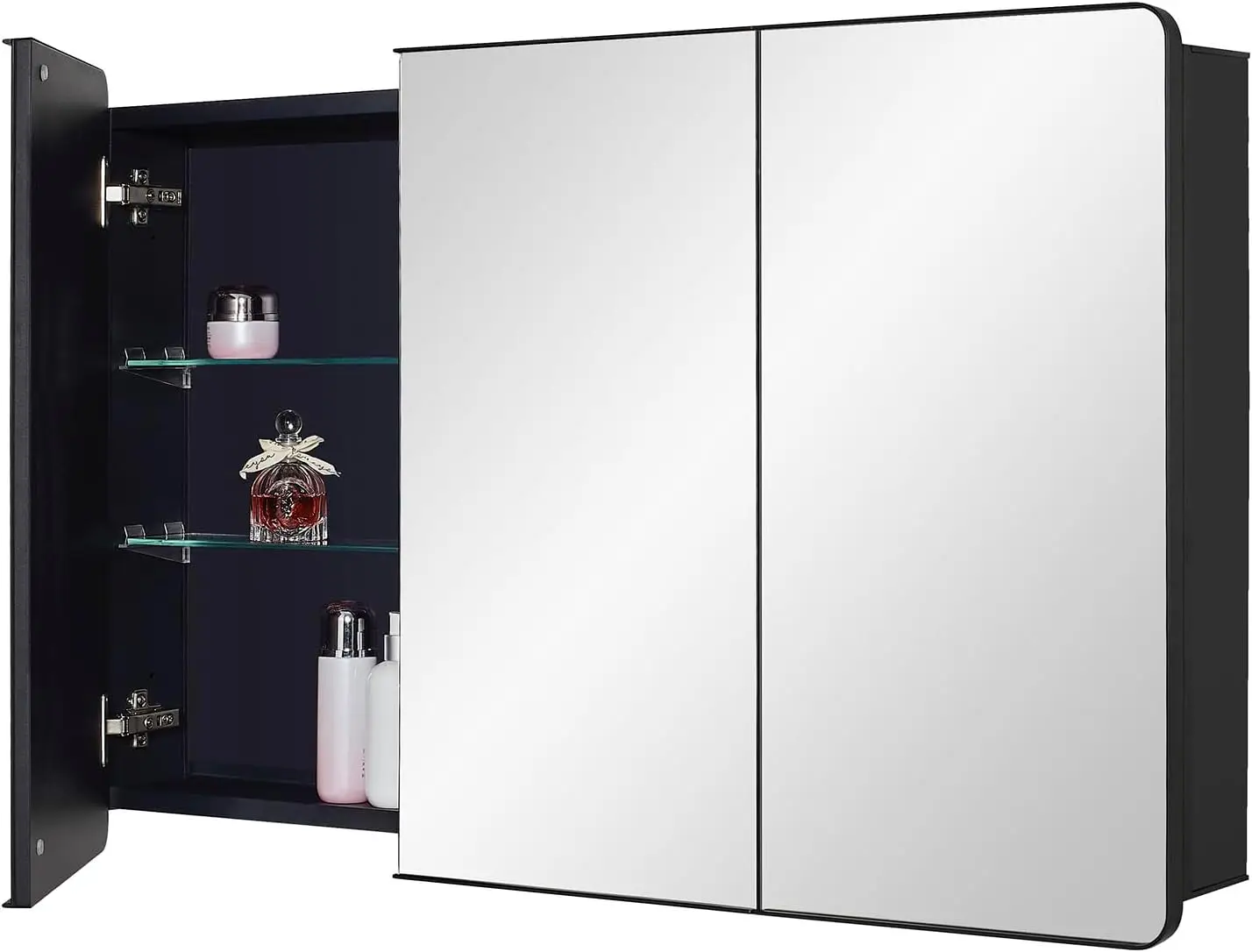 

IDYLLOR Black Bathroom Medicine Cabinet with Round Corner Framed Door, 40 x 25.5 inch, Recessed or Surface Mount, with Adjustab