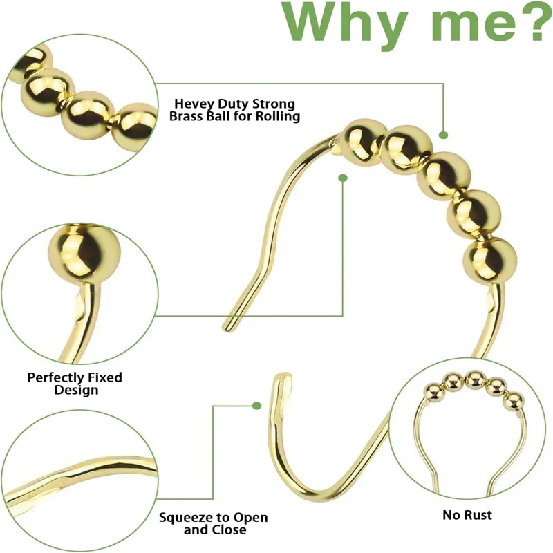 12pcs Shower Curtain Hooks Shower Rod Hook Rust-proof Iron Rings for Curtain Bathroom Rods Bathroom Accessories multifunctional hooks heavy duty hooks suction cup hook self adhesive wall hooks self adhesive hooks wall mounted basin hook kitchen hook shower curtain clips home storage accessories bathroom organizer
