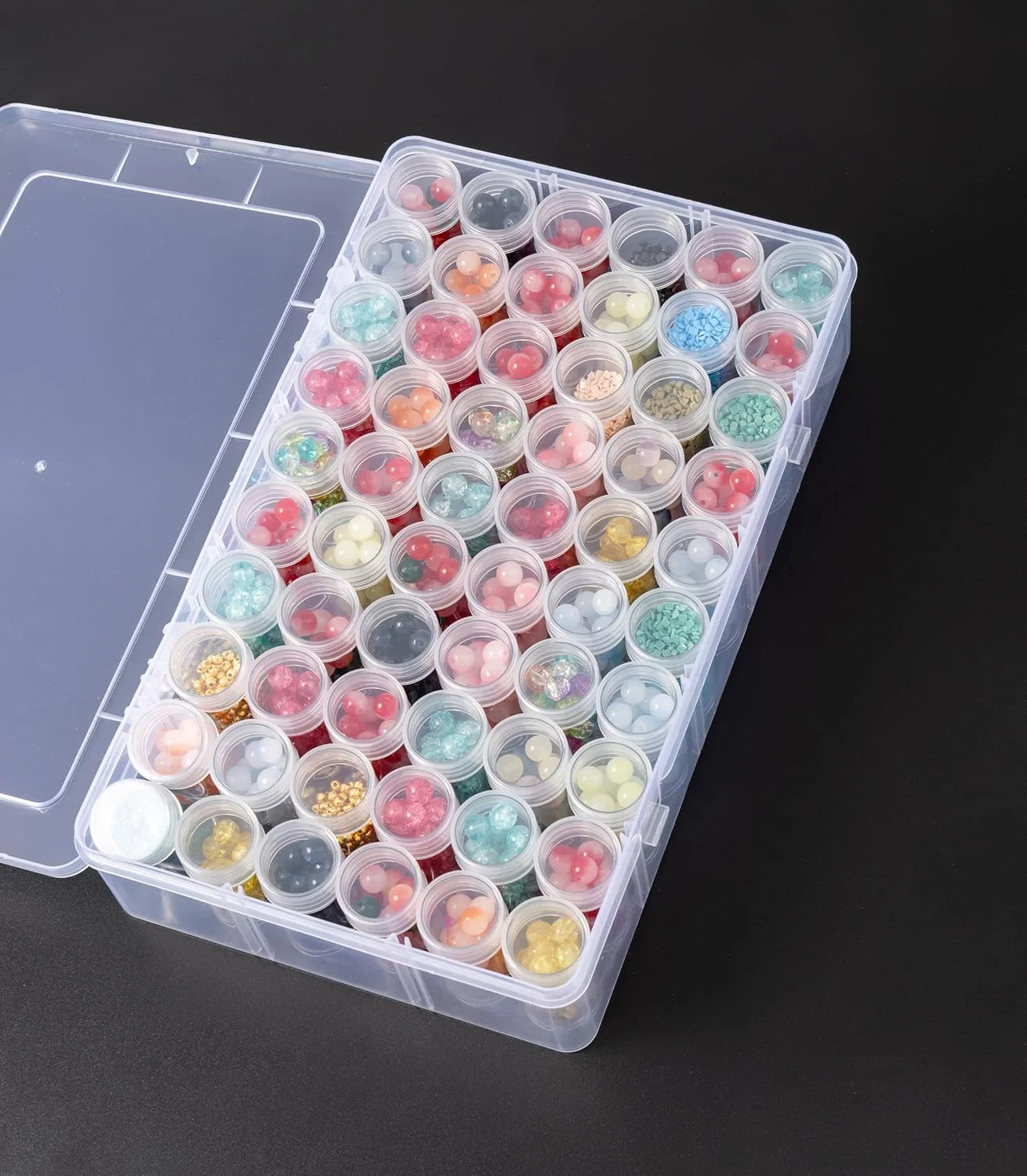 다이아몬드 아트 보관함 60개, 구슬 보관함, 경첩이 달린 뚜껑이 있는 플라스틱 상자