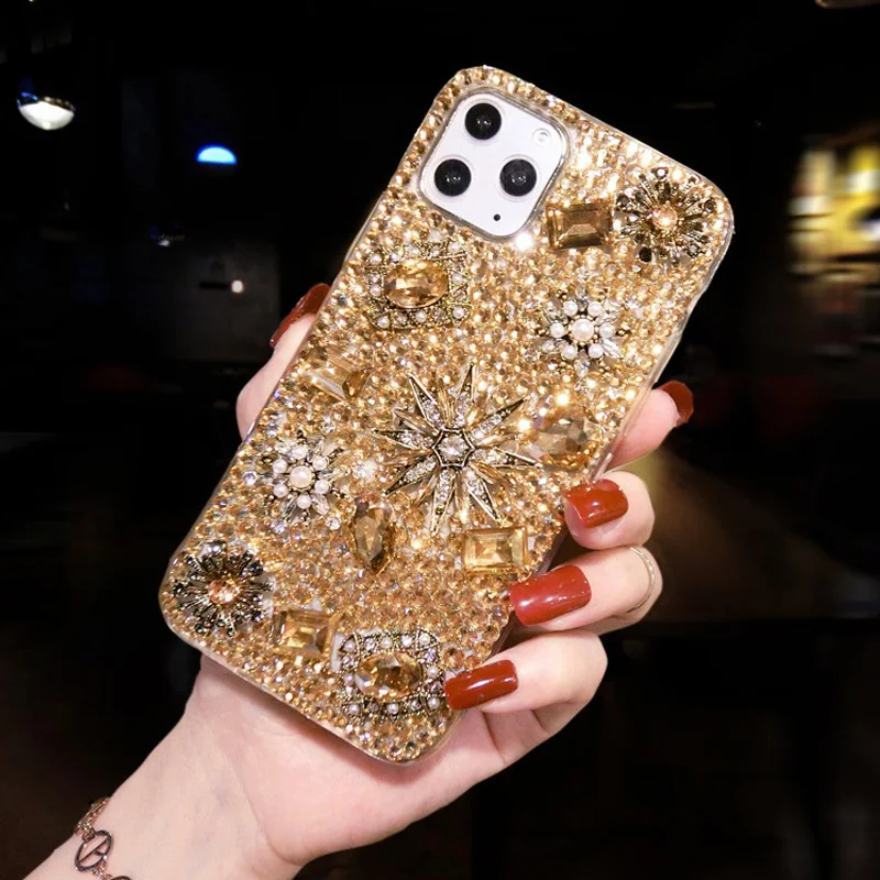 

For Samsung galaxy s23 s22 s21 s20 ultra s10 plus note 20 Sparkling diamond rhinestone flower pearl sleeve soft cover