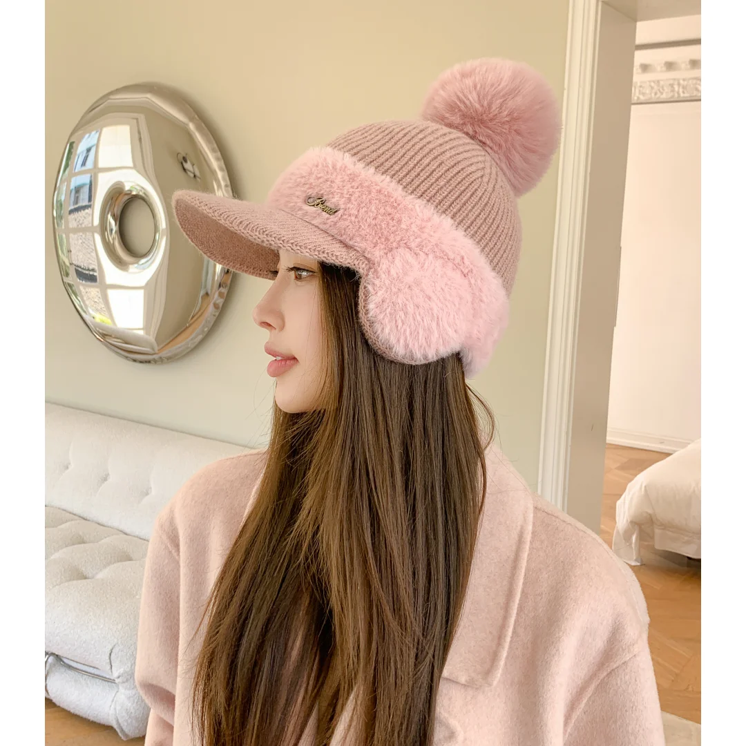 Golf Women's Autumn/Winter New Thickened Plush Warm Hat Outdoor Ball Playing Anti Cold Wind Ear Protection Knitted Ball Hat