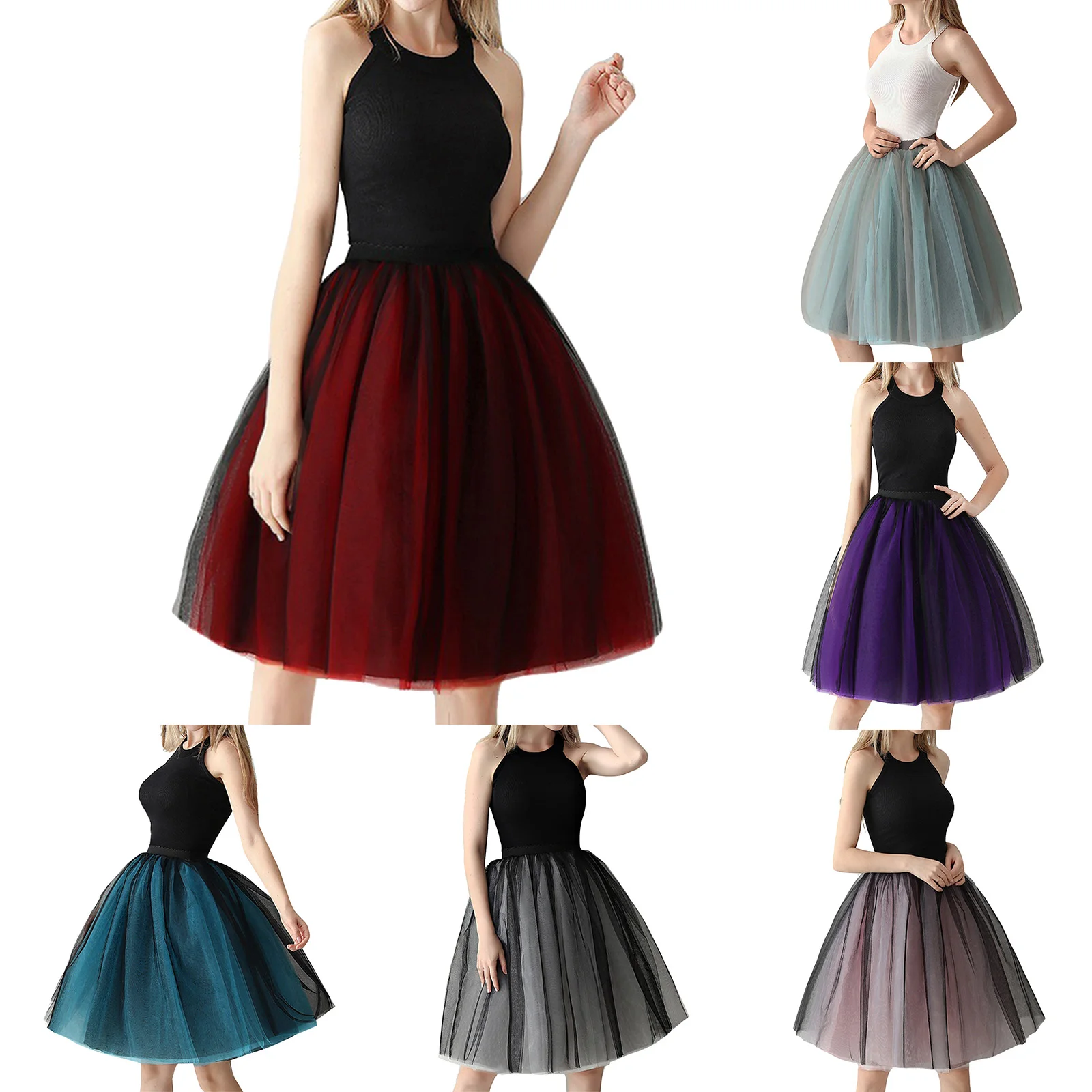 

Gothic 7 Layers 65cm Mix Colors Tutu Tulle Skirt Women Streetwear High Waist Pleated Midi Skirts Spudniczki Jupe Rokken Faldas