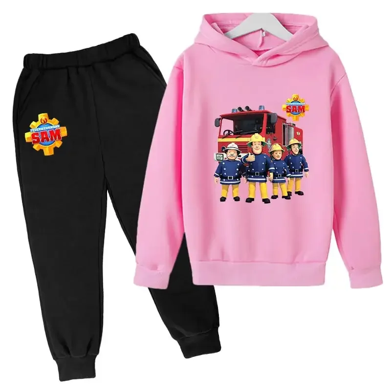 thumbnail image 1 of Conjunto de primavera y otoño para niños, sudadera con capucha de Sam el bombero, ropa deportiva informal con estampado de anime, traje de pantalón para niños y niñas de 2 a 14 años, 1 of 5