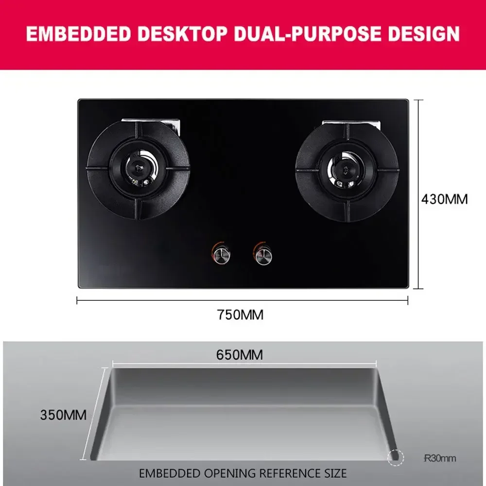 Gas Stove Natural Gas Tempered Glass Gas Stove Household Embedded Copper Cover Dual-cooker Cooktop 3