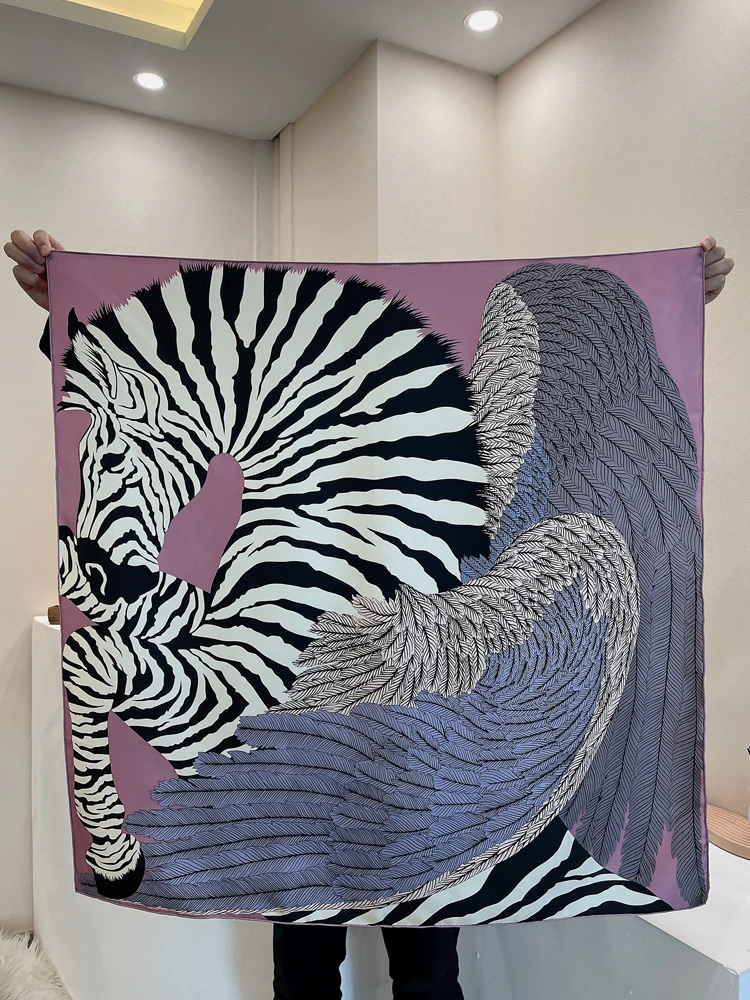 

Zebra Pegasus Red Horse Mulberry Silk 90*90cm Square Shawl Herm Roller Hem High-end Gift Luxury Bag Bandannas Decoration