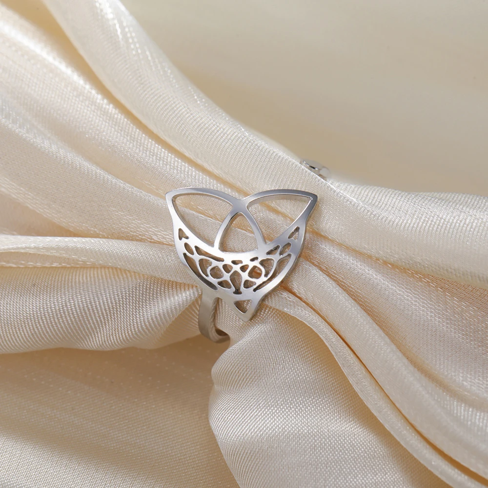 Dawapara Triquetra Filigran Halbmond-Ring Verstellbarer Dreifaltigkeitsknoten Glückssymbol Edelstahl Ehering Schmuck – Detail 18