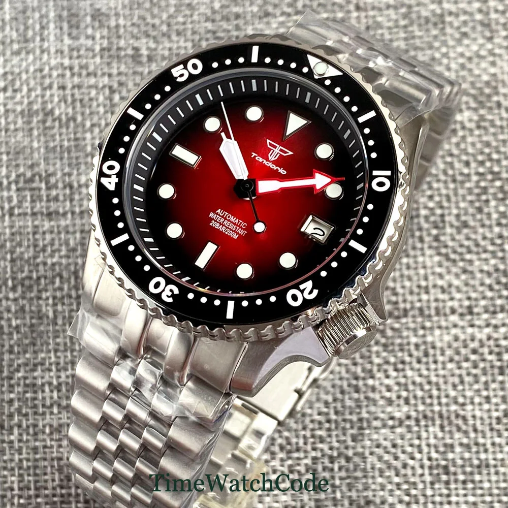 

Tandorio 20BAR Diving Automatic Watch for Men Luminous Red Dial NH35 Sapphire Crystal 200m Waterproof 41mm reloj hombre