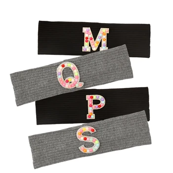 신생아 소년 소녀 다채로운 진주 편지 늑골이있는 머리띠 부드러운 어린이 키즈 코튼 스트레치 헤드웨어 헤드 랩 헤어 액세서리