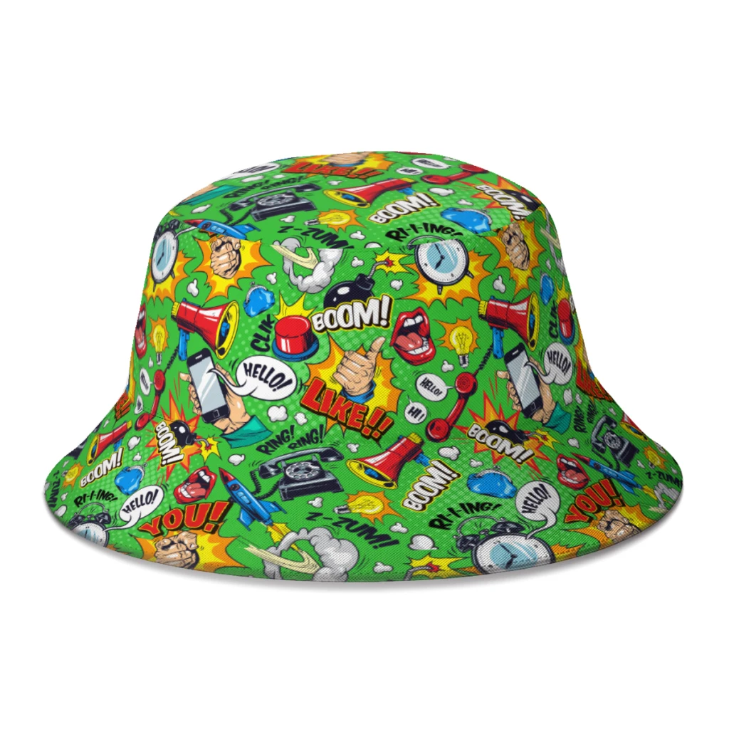 

Colorful Comic Bright Bucket Hat For Women Men Teenager Foldable Bob Fishing Hats Panama Cap Autumn