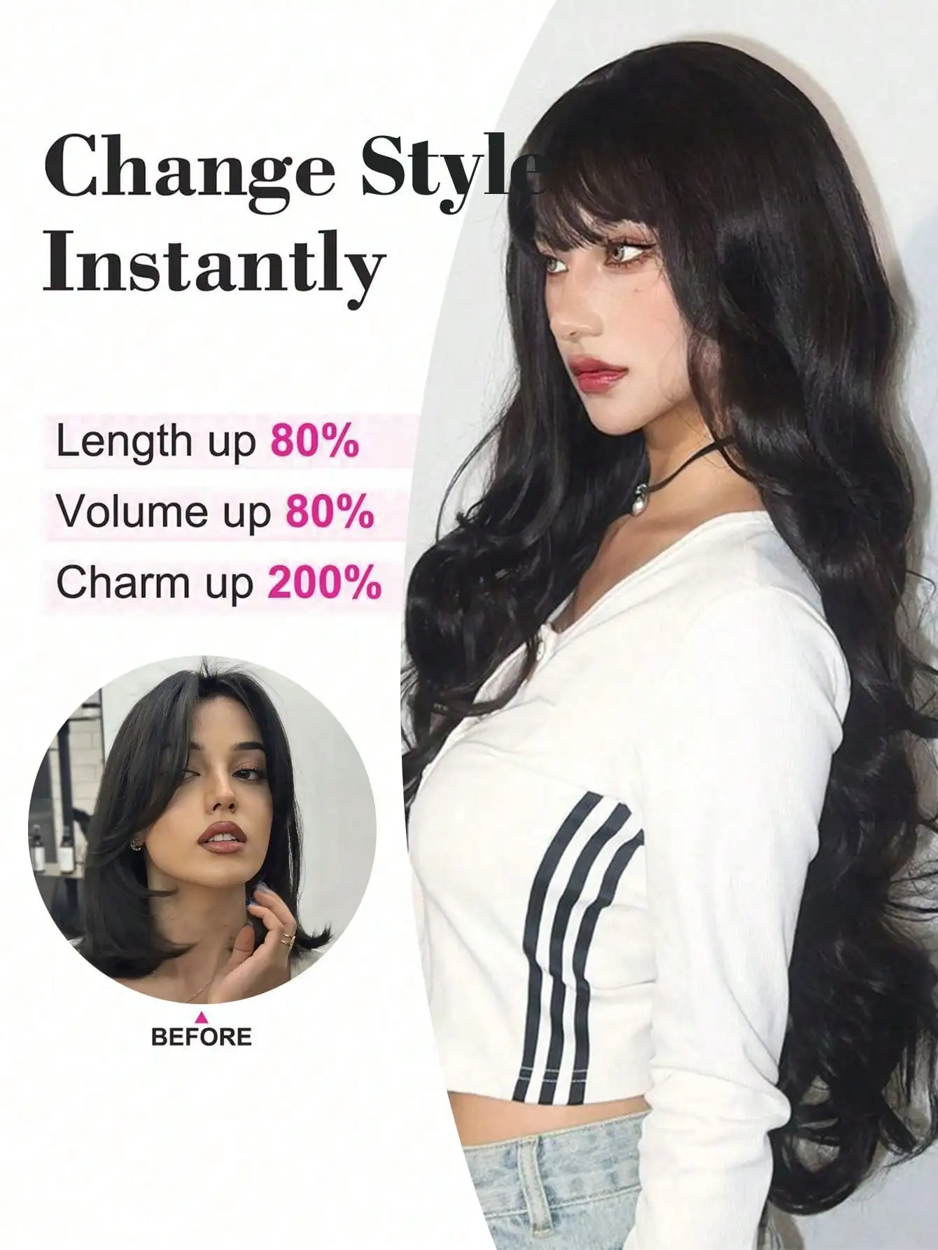 Synthetic Black Curly Clip in Hair Extensions for Women