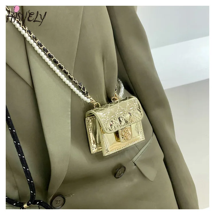 Luxury Mini Leather Bag Women Hanging Neck Camellia Bags Rhombus Earphone Lipstick Keys bag Pearls Chain Chest Waist Pack women tote bag,women shoulder bag,crossbody bag
