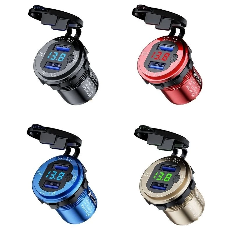 iphone fast car charger 12V/24V Aluminum QC3.0 Dual USB Car Charger Fast Charge with Voltmeter Switch N0HC carcharger