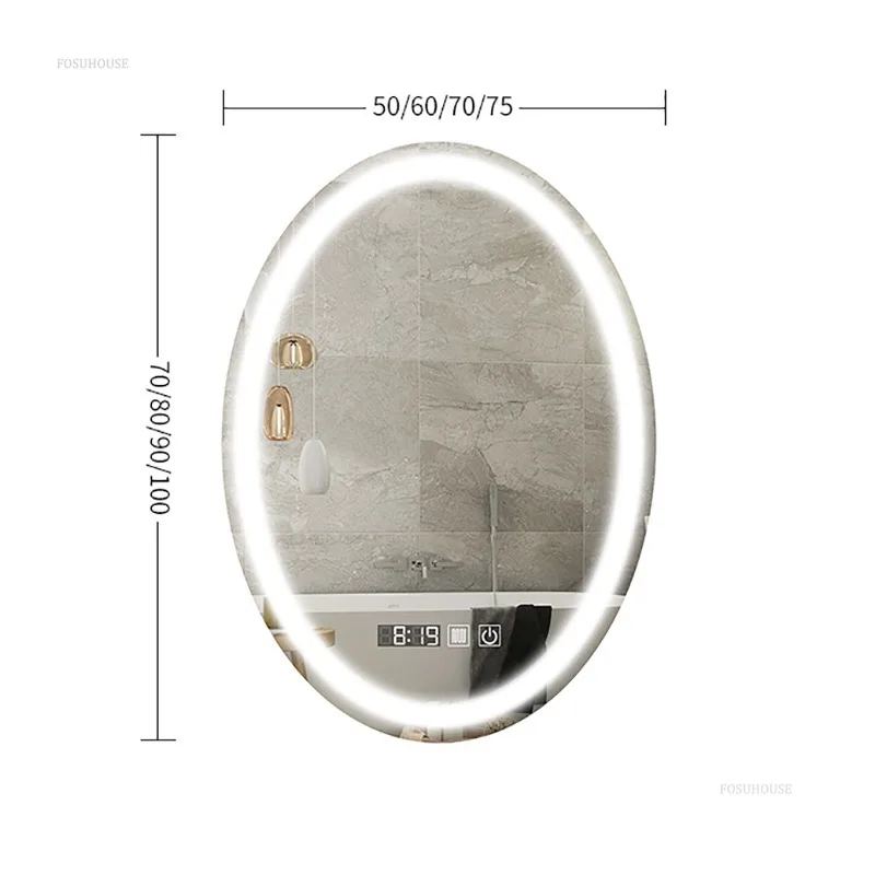 Description Picture 2 of itemOval Smart Bath Mirrors Touch Screen Anti-fog LED Light Bathroom Mirror Toilet Body Induction Wall-mounted Lighted Makeup Mirror