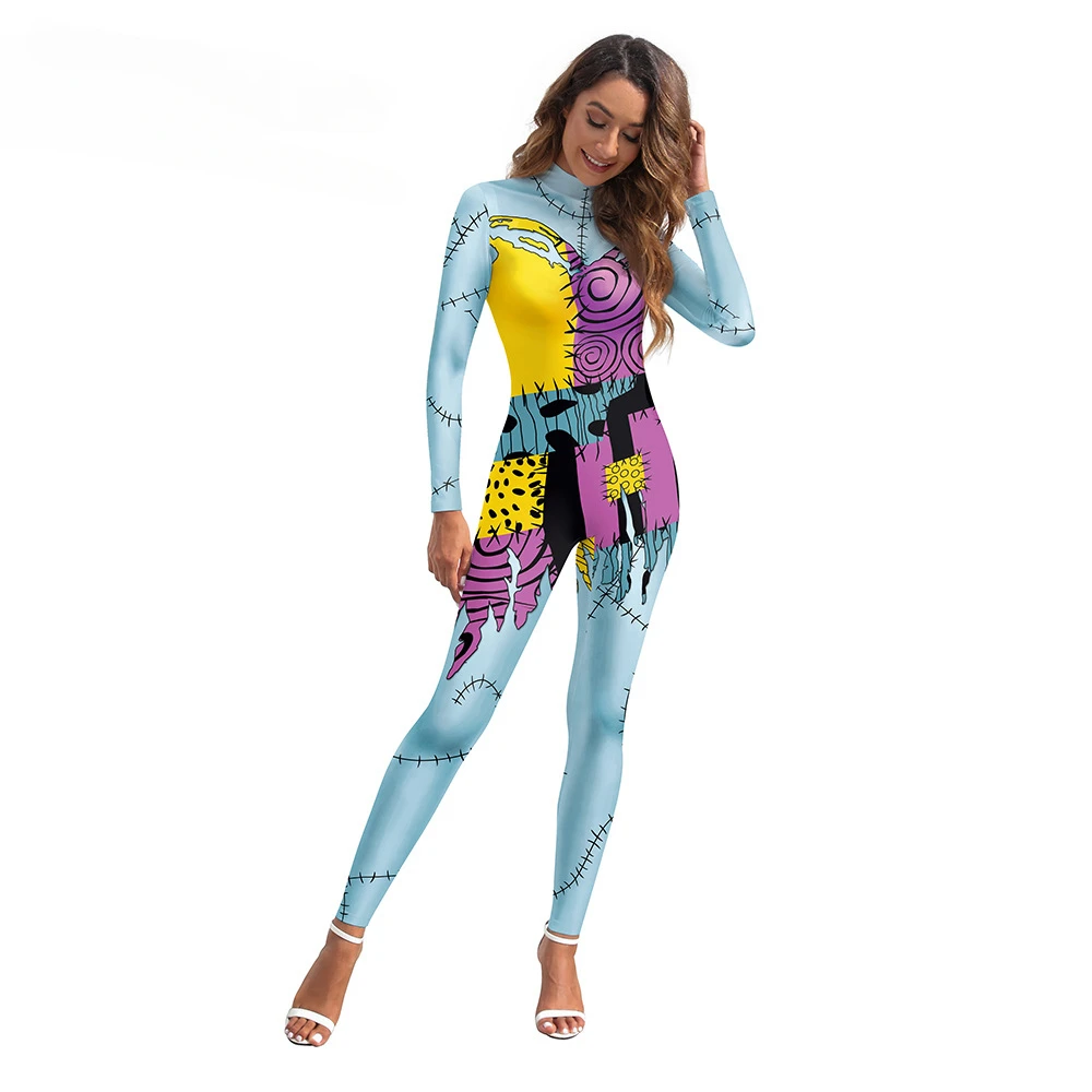 

[You're My Secret] Woman Costume Movie Cosplay Zombies Jumpsuit Zipper Spandex Scary 3D Print Party Outfit Sexy Zentai Bodysuit