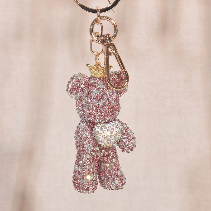 Diamond Heart Violent Bear Keychain Pendant Bag Pendant Sparkling Diamond Cartoon Doll Birthday Gift Keychain 5