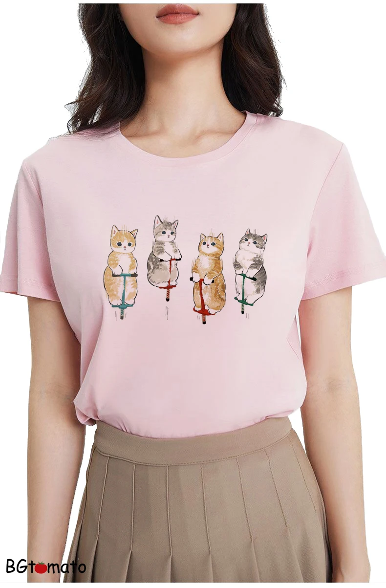 

Cute cartoon kittens t-shirt original brand lovely cats printing shirts good quality cotton casual tshirt A027