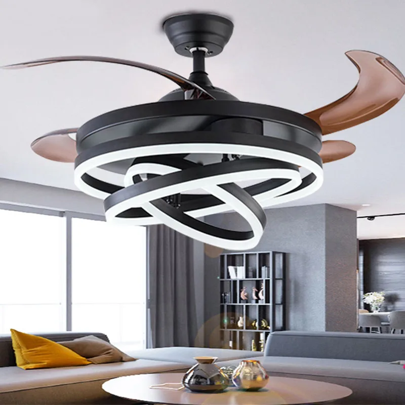 

Nordic Invisible Ceiling Fan With Light Black Gold Strong Power Bedroom Living Room Reversible Fan Lamp Led Chandelier Lighting