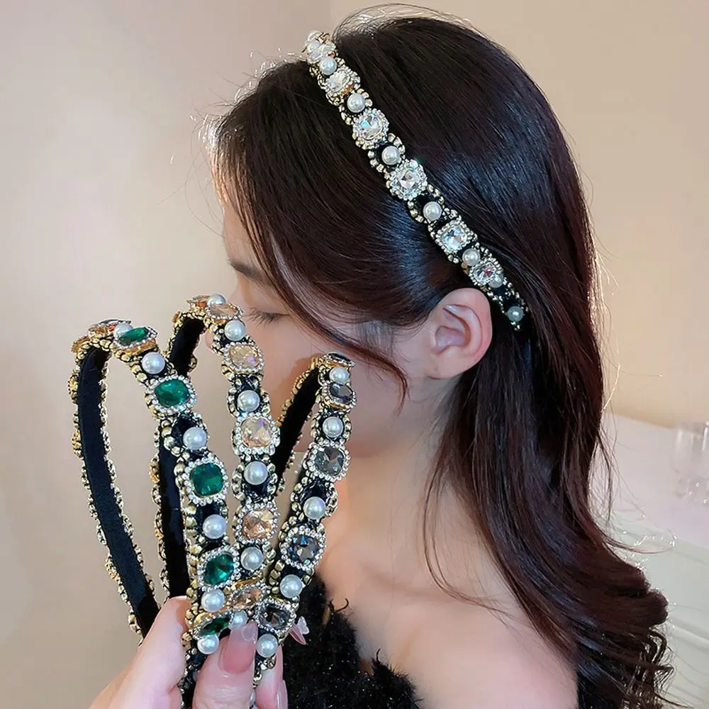 

Обруч для волос женский свадебный, элегантная повязка на голову с искусственным жемчугом и цирконом в стиле барокко, обруч с кристаллами, корейский стиль