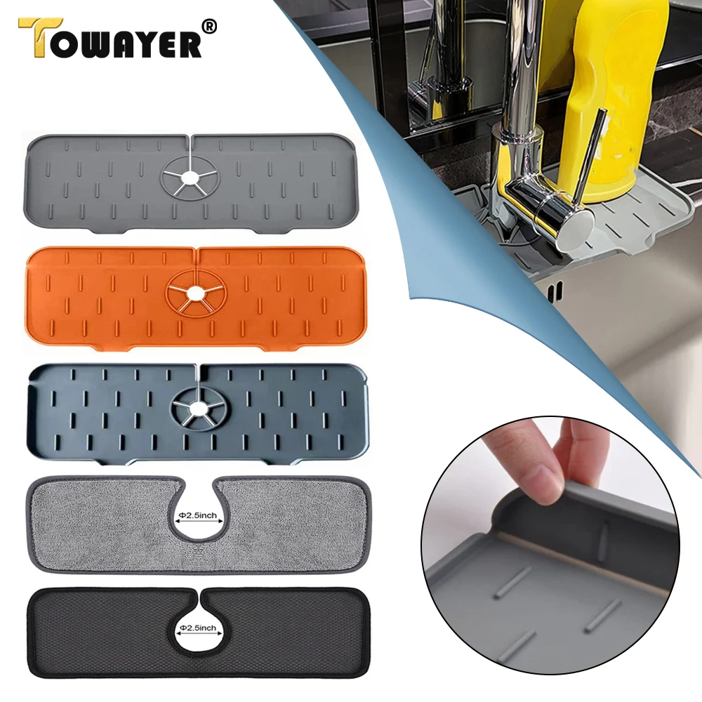 1pc Kitchen Faucet Absorbent Mat Sink Splash Guard Silicone Drainage Mat Drying Pad Kitchen