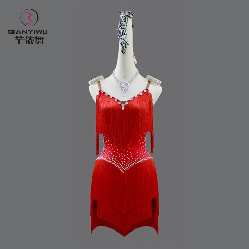 

Red Latin Dance Dress Girls Line Skirt Female Dancewear Ball Women Competition Costume Stage Outfit Practice Clothing Samba Suit
