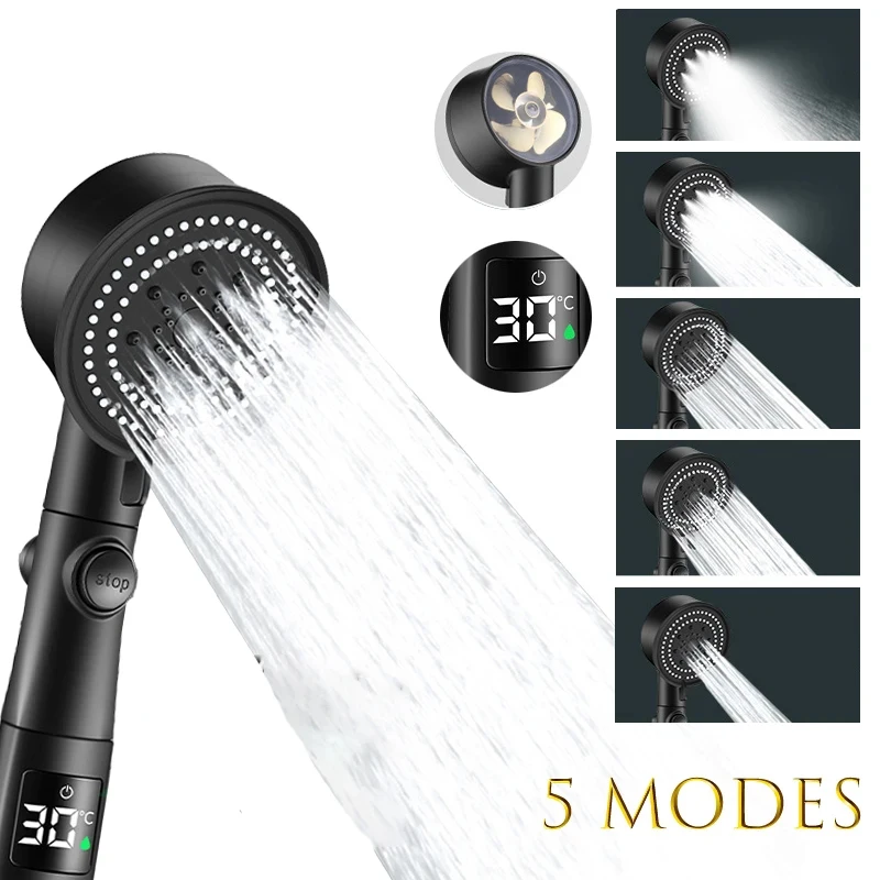 IntelligentLEDShowerHeadTemperatureDigitalDisplayHighPressure5