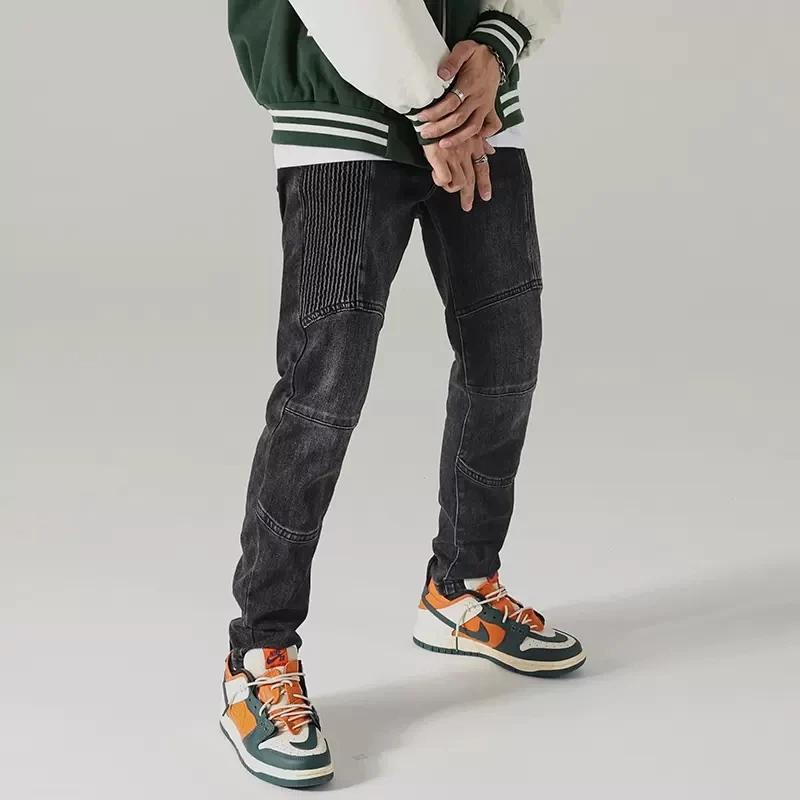 Street Fashion Men Jeans Retro Black Gray Elastic Stretch Slim Fit Biker Jeans Homme Spliced Designer Patched Hip Hop Pants Men