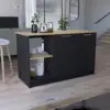 Juniper Kitchen Island with Large Top Surface, Double Door Cabinet, and Open Shelves Black / Macadamia 1